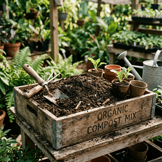 Garden tools and plants